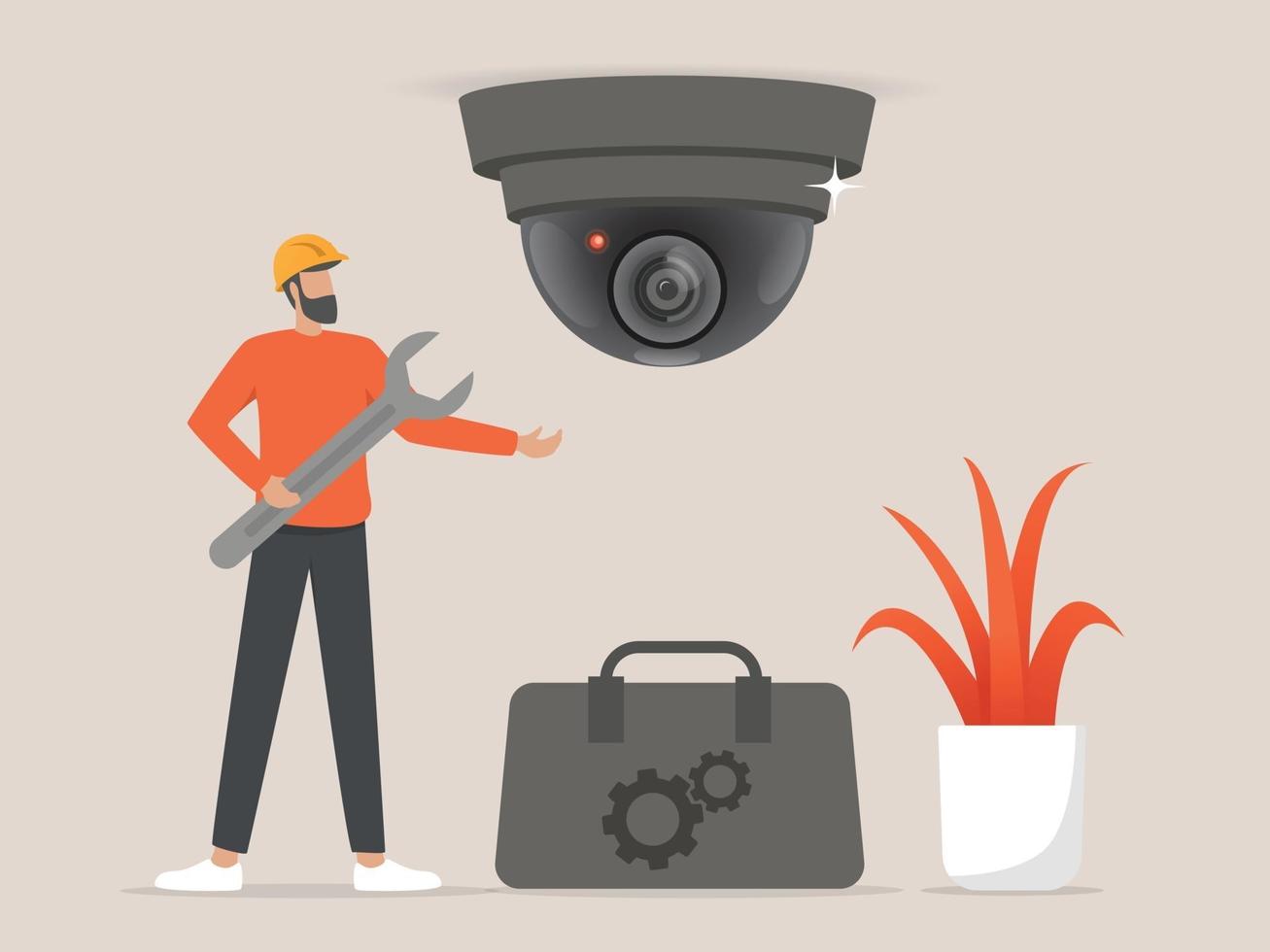 Professionals installing cctv or surveillance cameras vector