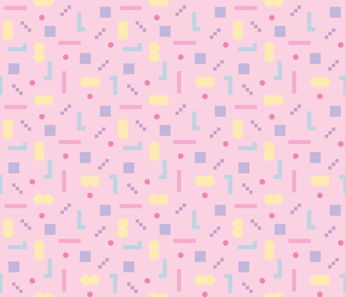 Se combinan pequeñas figuras sobre un fondo rosa para crear un patrón. vector