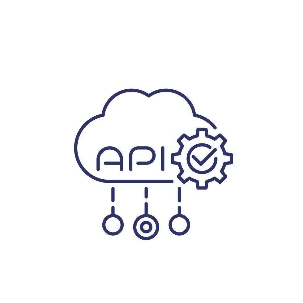 icono de línea de integración de software de api web en blanco vector