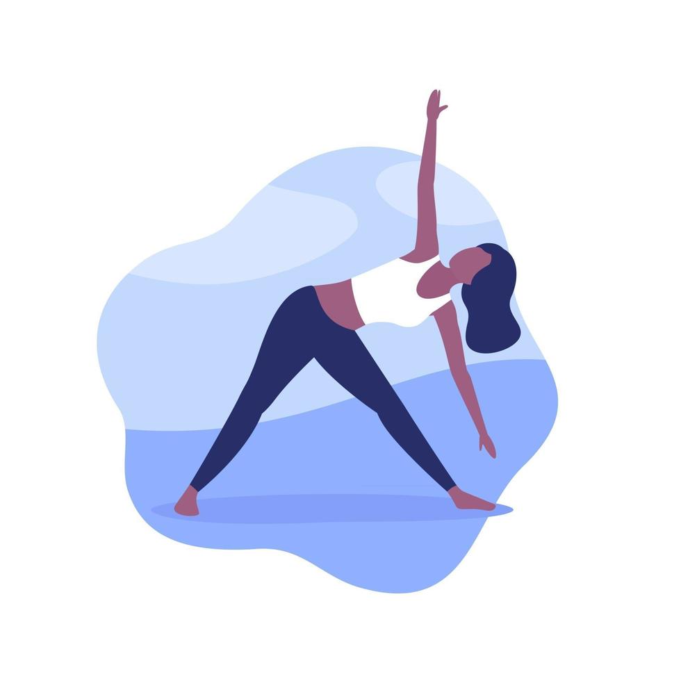 mujer de yoga en pose de triángulo vector