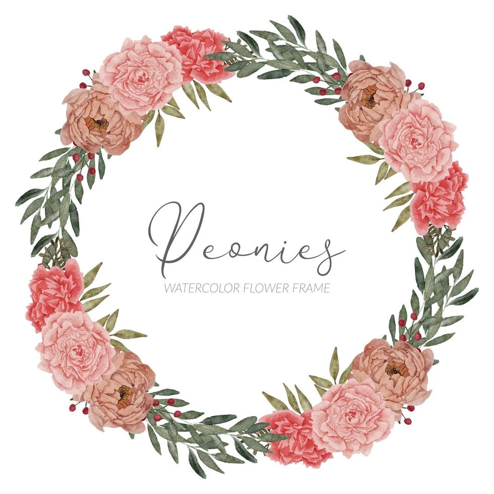 beautiful peony floral arrangement circle border vector