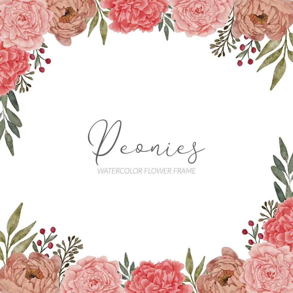 peony floral arrangement square frame border vector