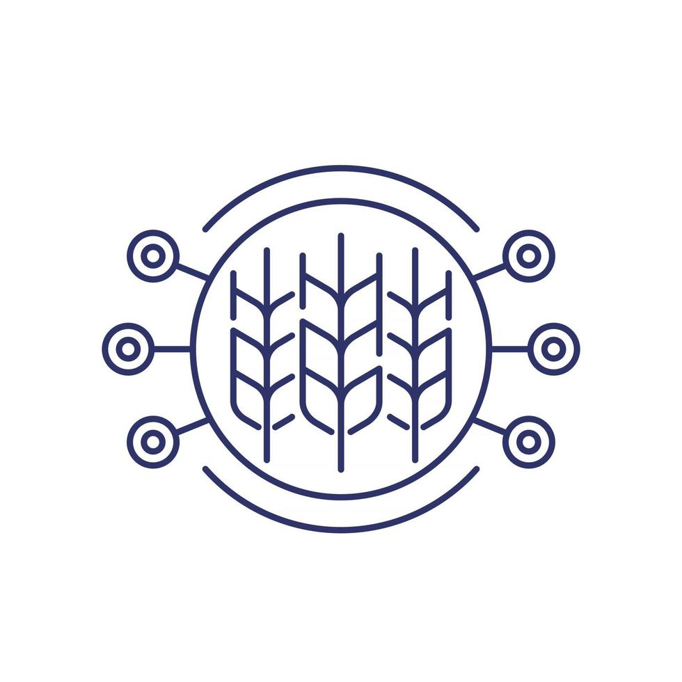 icono de línea de agricultura inteligente en blanco vector