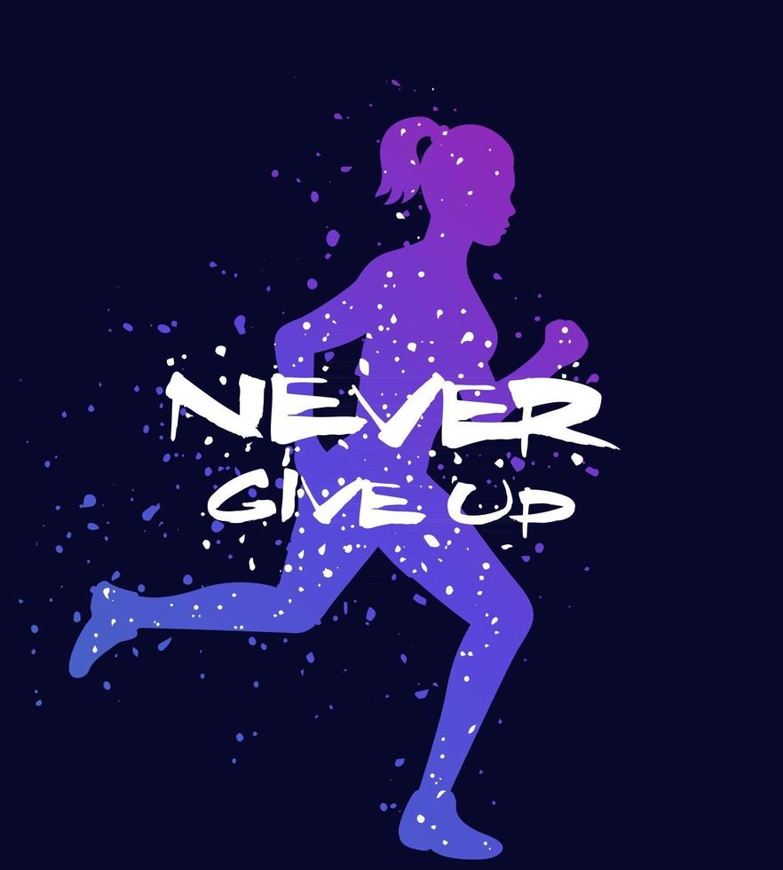 Running motivational poster never give up vector