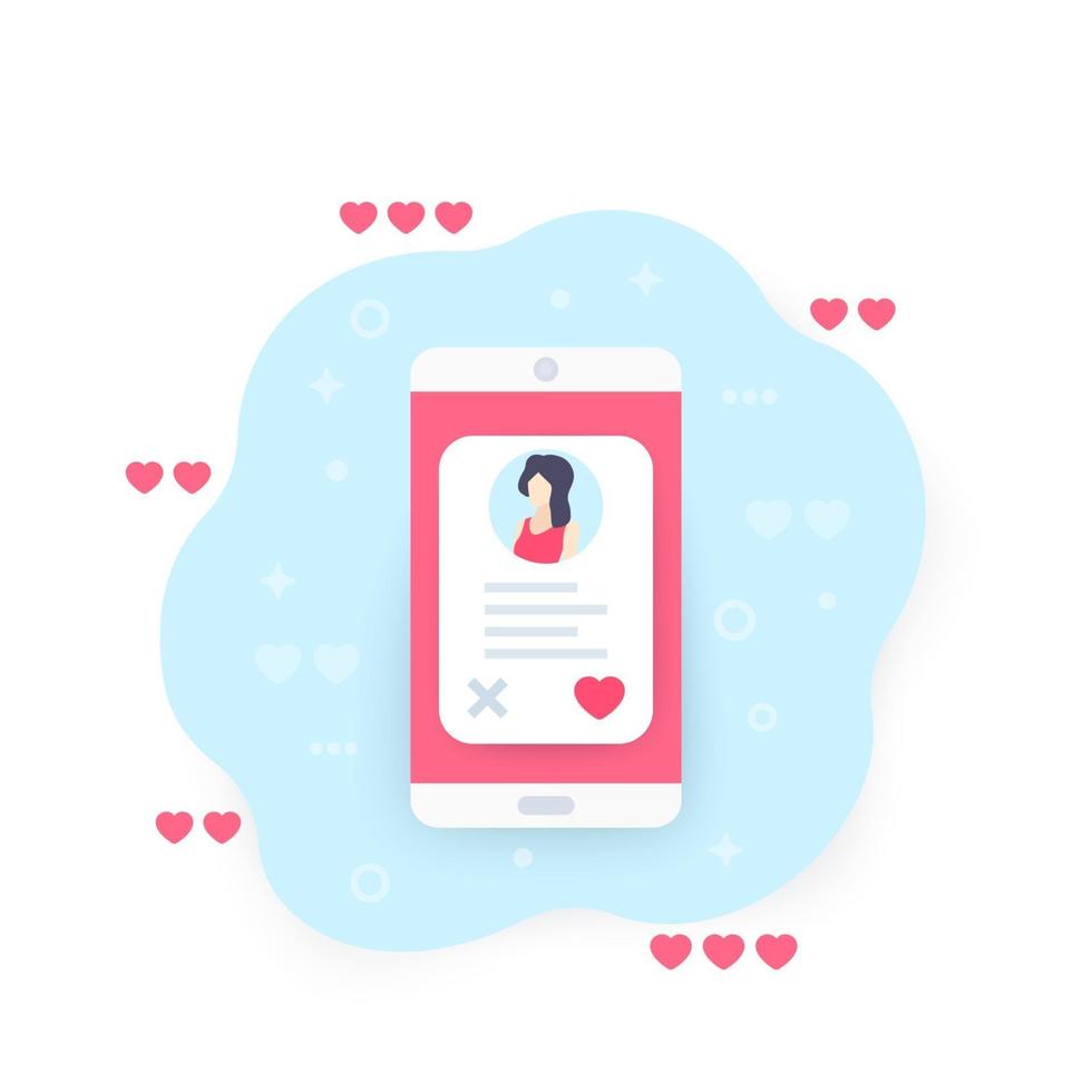 Online dating app girl profile on screen of smartphone vector