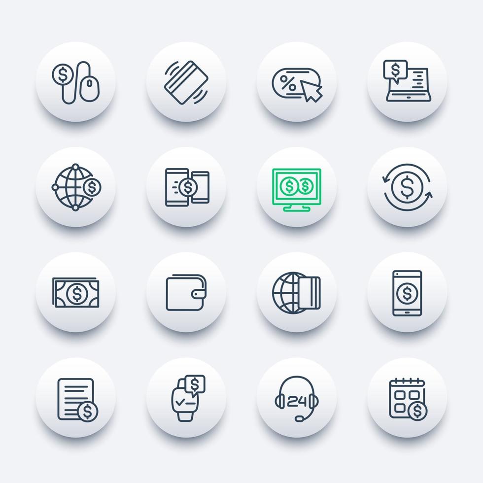 Payments internet banking and online money transfer line icons vector