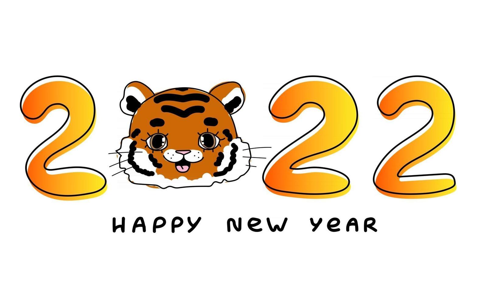 happy new year orange 2022 logo tiger design poster text Vector illustration with black line isolated on transparent background for calendar