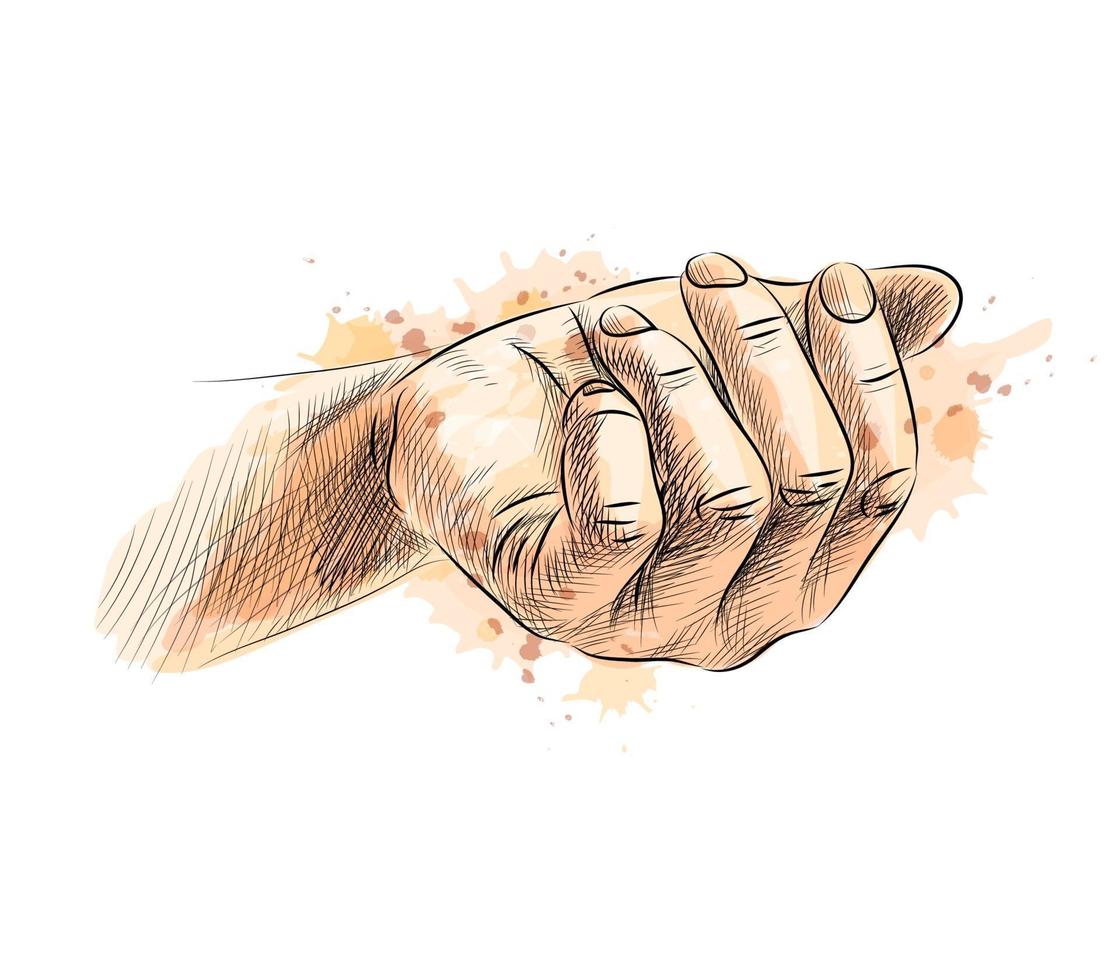 Palm up from a splash of watercolor hand drawn sketch Vector illustration of paints