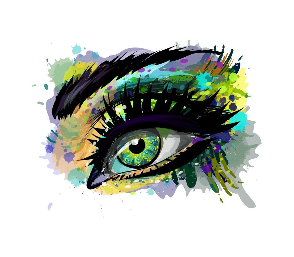 Abstract beautiful female eye from a splash of watercolor hand drawn sketch Vector illustration of paints