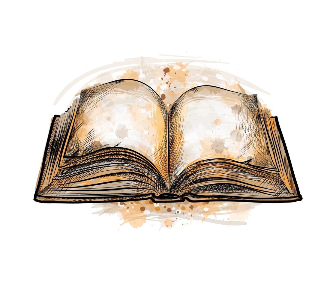 Open book from a splash of watercolor hand drawn sketch Vector illustration of paints