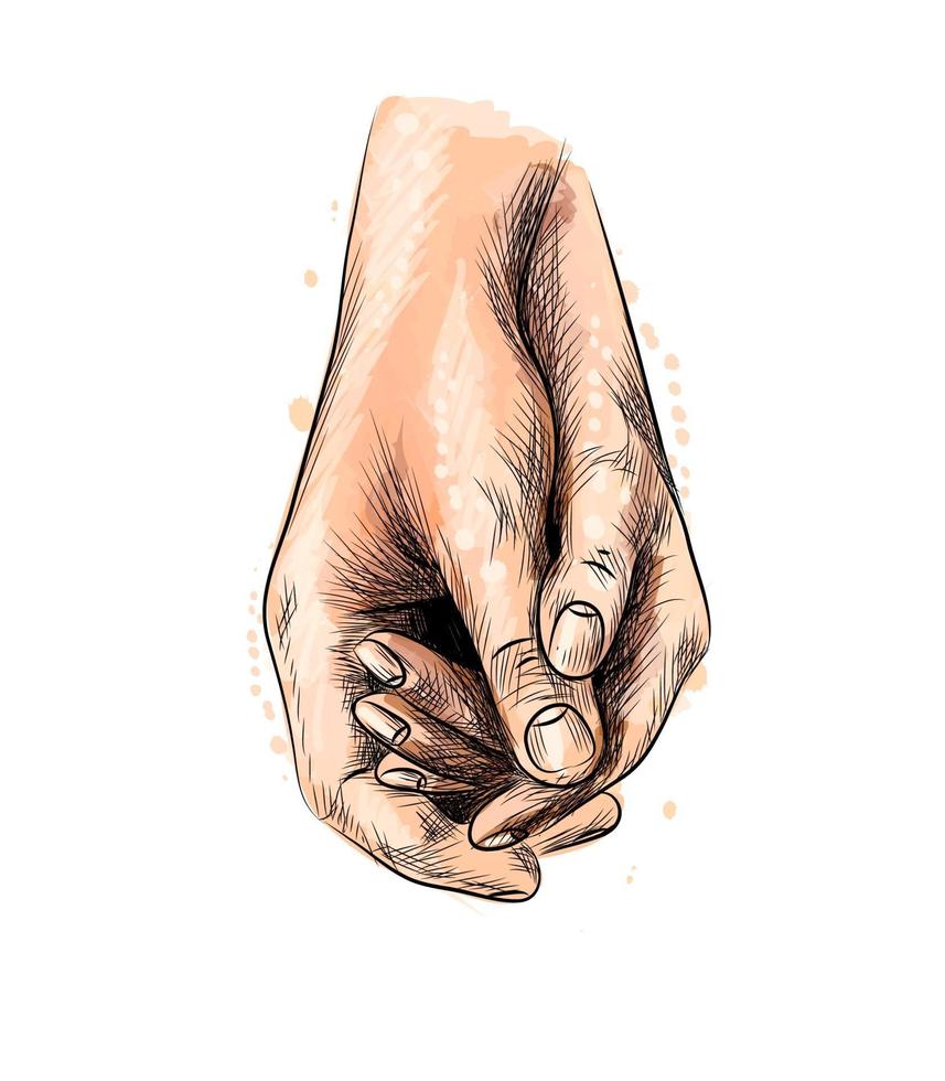 Dos jóvenes amantes tomados de la mano de un toque de acuarela boceto dibujado a mano ilustración vectorial de pinturas vector