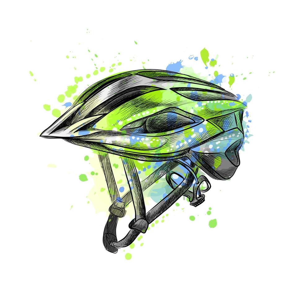 Bicycle helmet from a splash of watercolor hand drawn sketch Vector illustration of paints