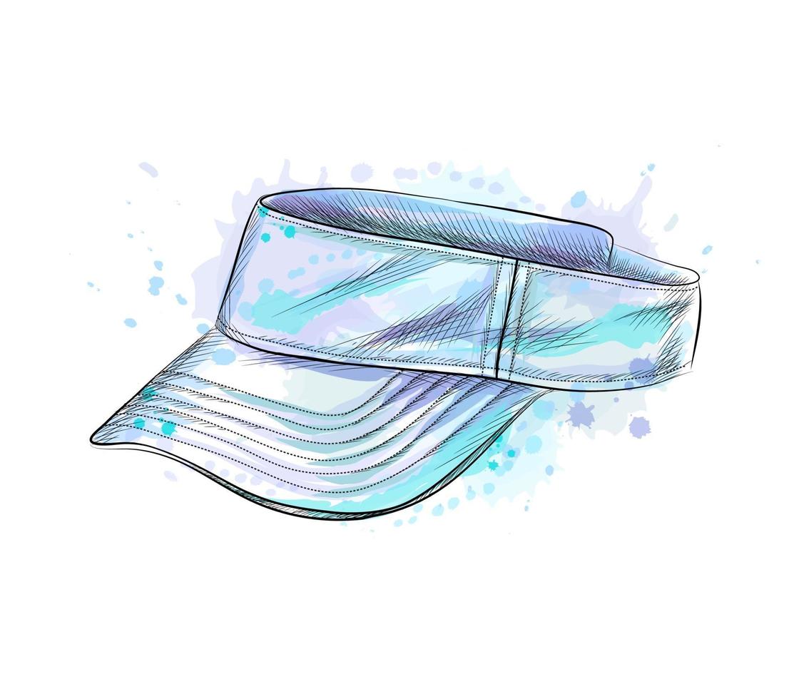 Tennis cap visor cap from a splash of watercolor hand drawn sketch Vector illustration of paints