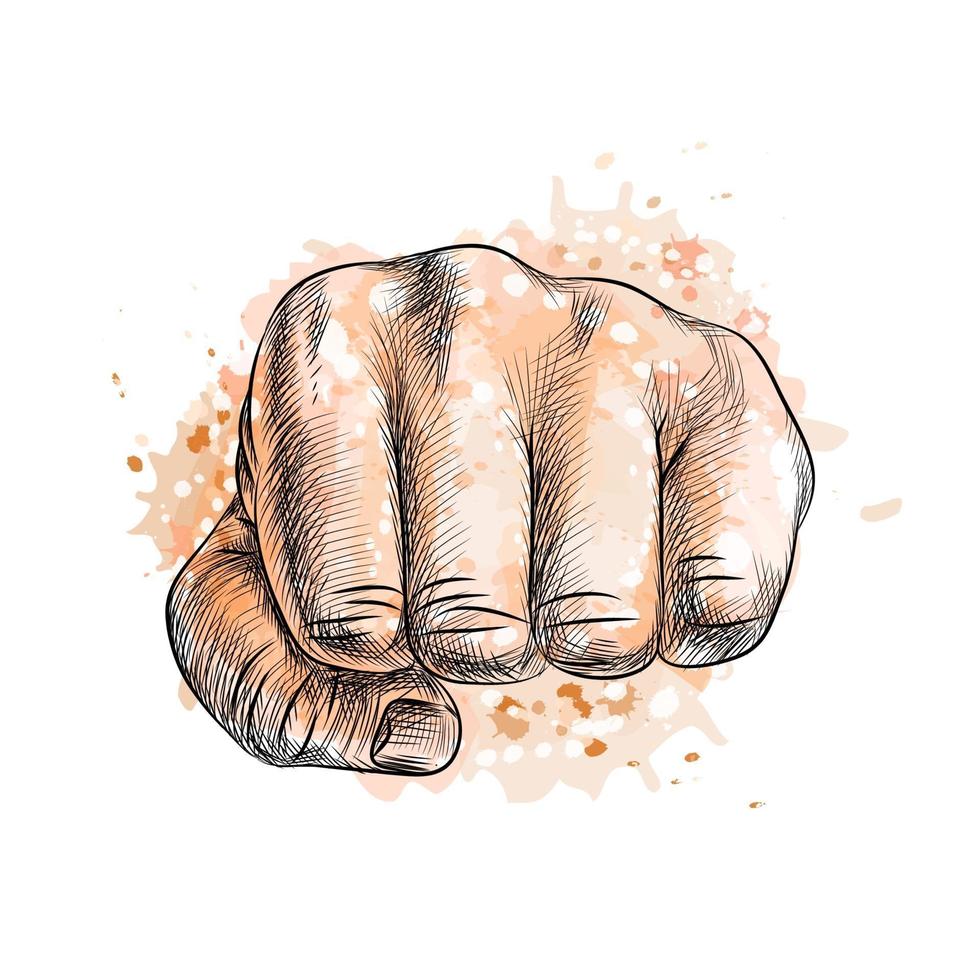 Fist from a splash of watercolor hand drawn sketch Vector illustration of paints