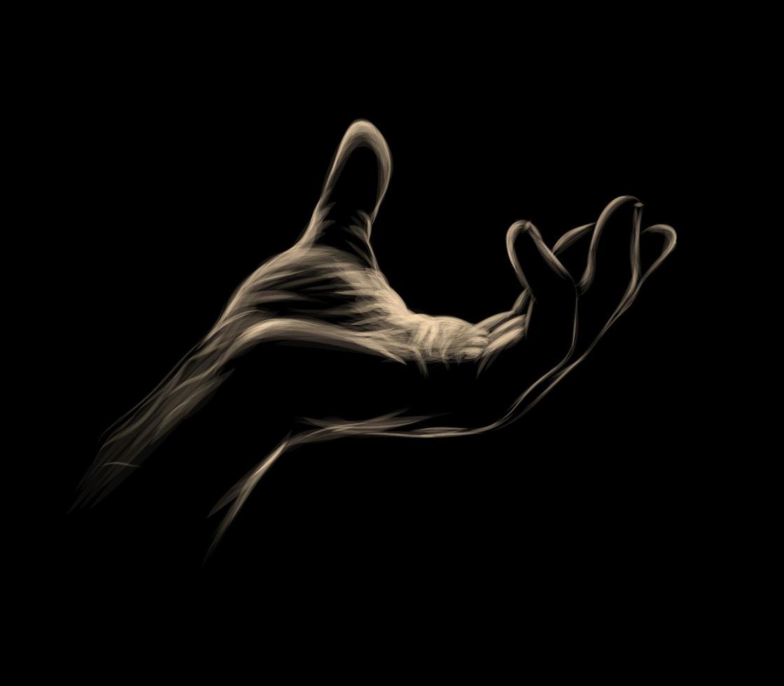Open hand palm on a black background Vector illustration