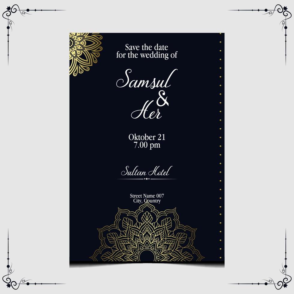 Fondo adornado de mandala de oro de lujo para invitación de boda vector gratuito