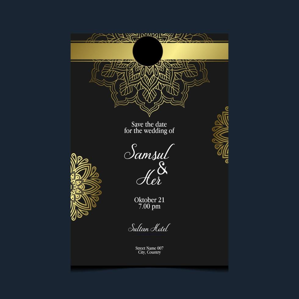 Fondo adornado de mandala de oro de lujo para invitación de boda vector gratuito