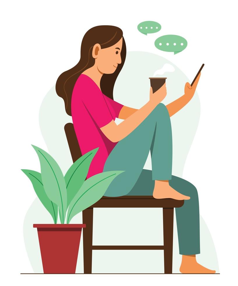 Woman is Chatting on Mobile Phone and Enjoy Lifestyle vector