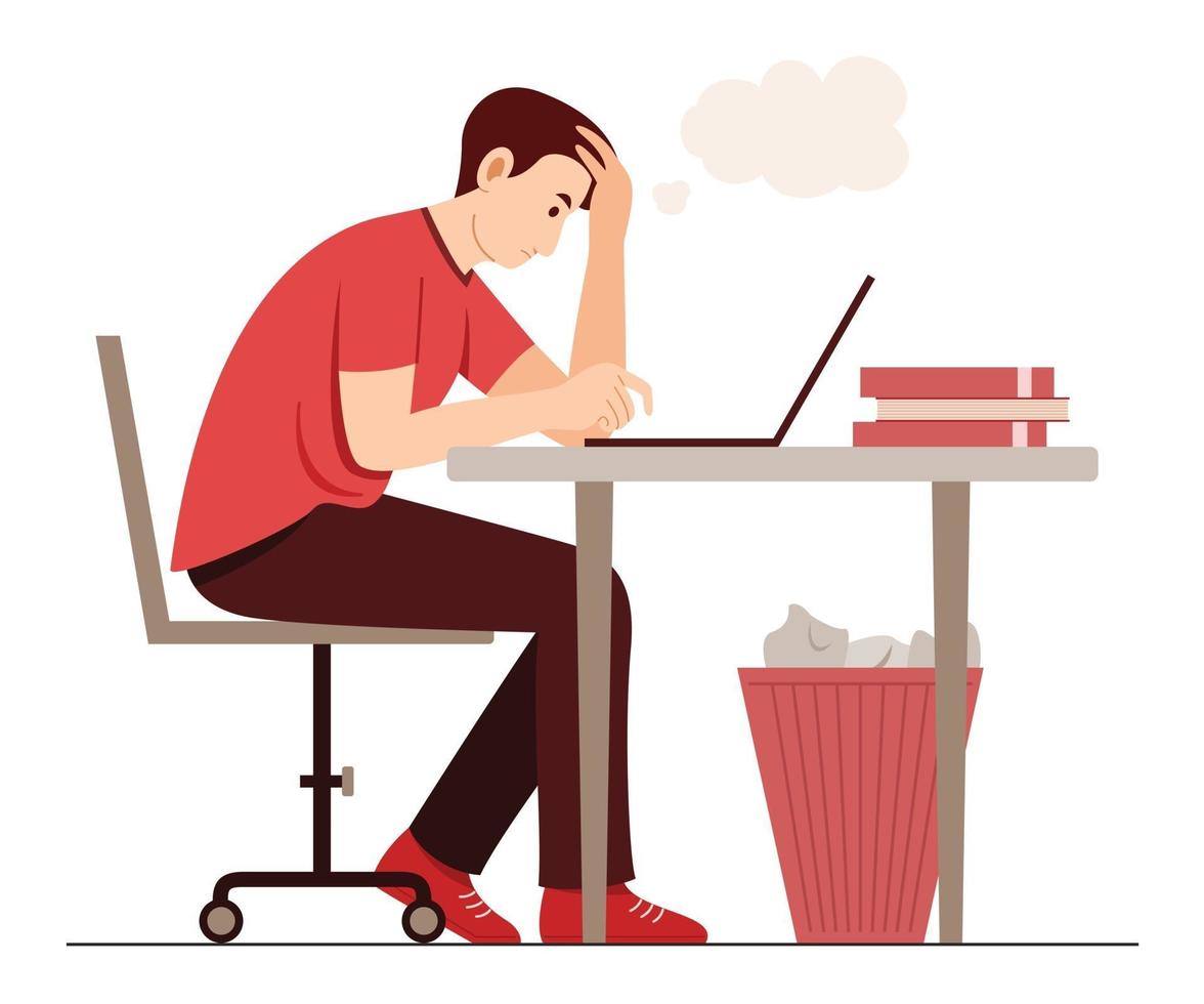 The Freelance Man Feel Confused While Working with Laptop vector