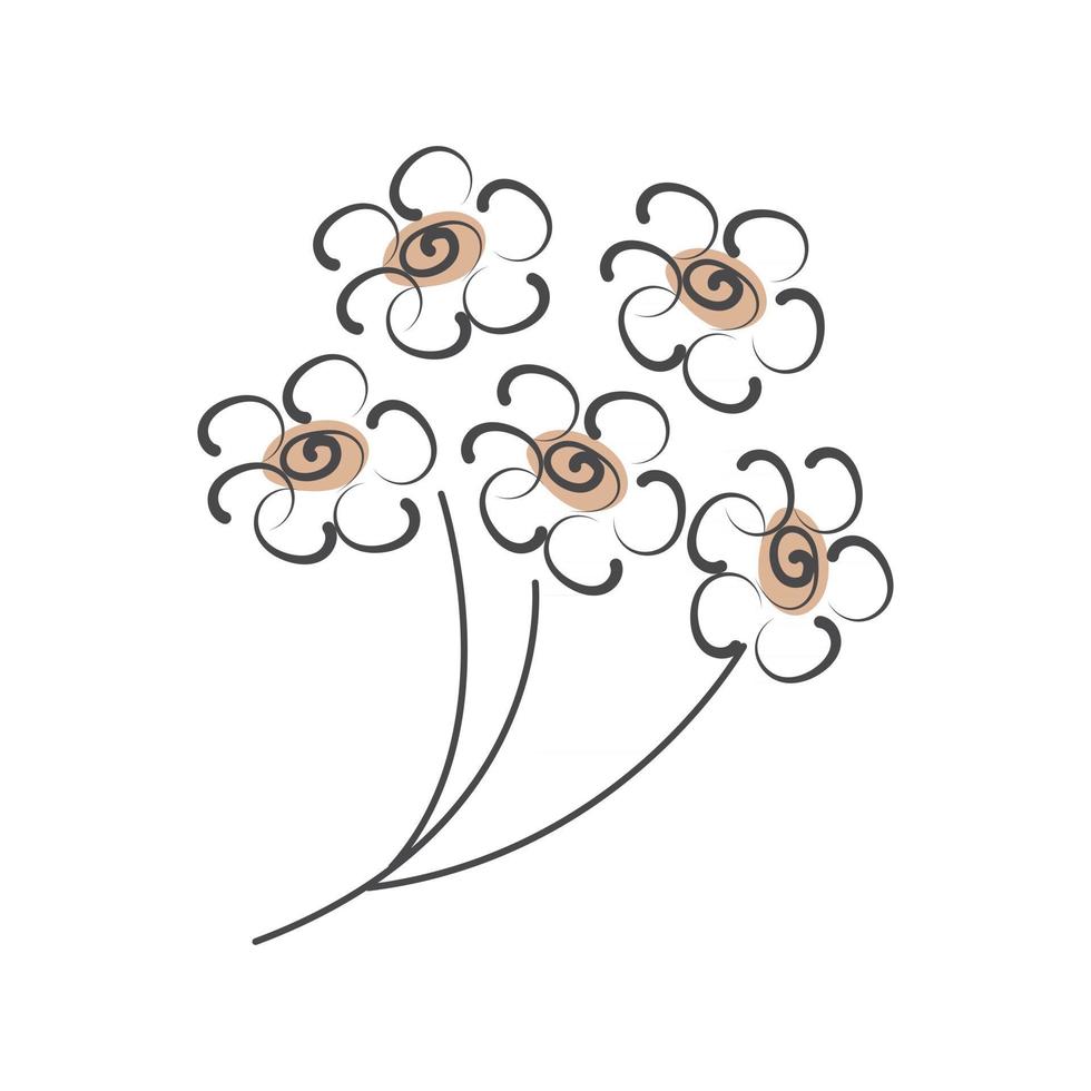 Trendy brown abstract sprig of flowers The vector bloom plant in a Scandinavian minimalist style