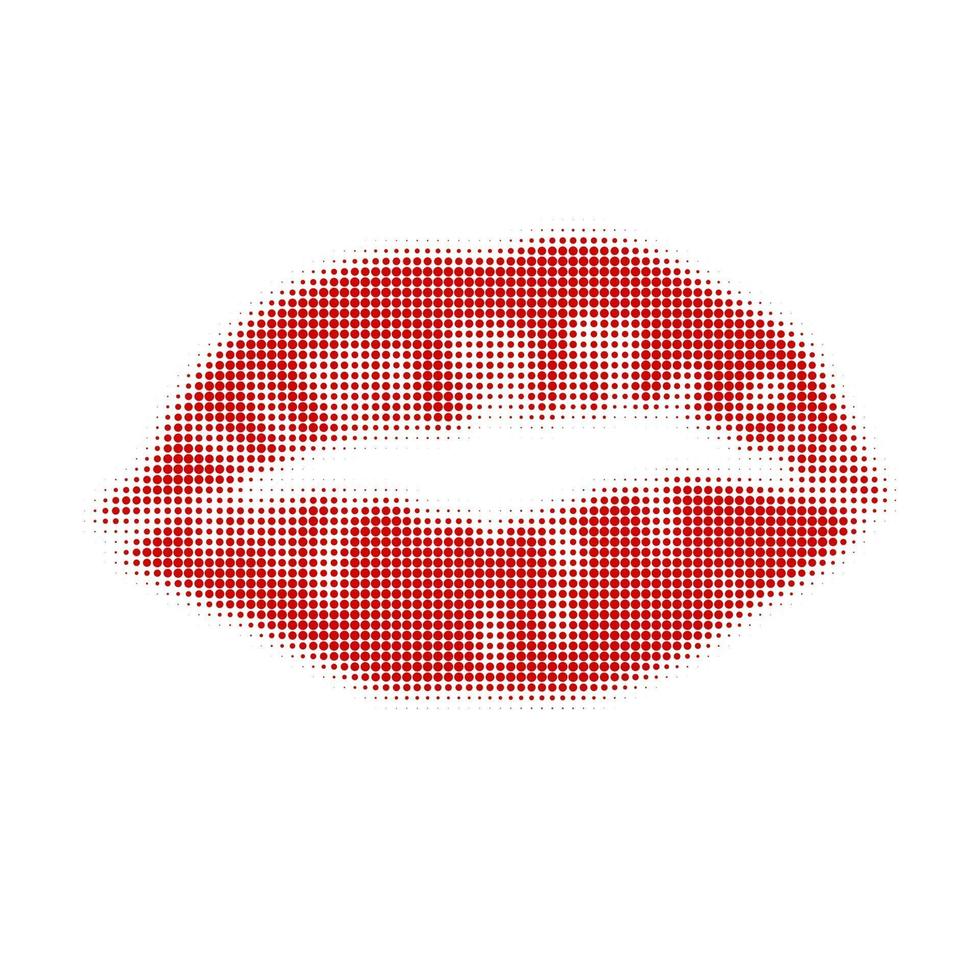 Female lip print isolated vector realistic halftone image air kiss red lipstick