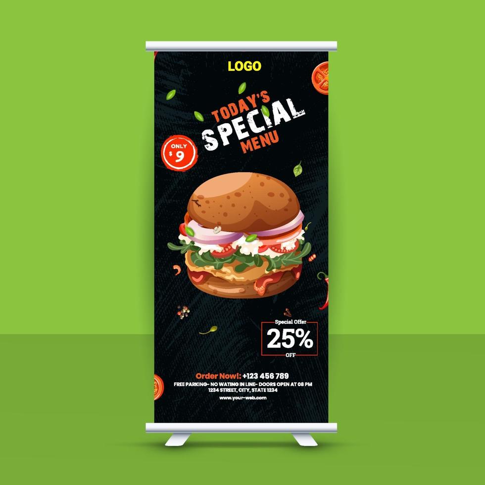 Free Fast Food Roll Up Banner Design Idea For Restaurant vector