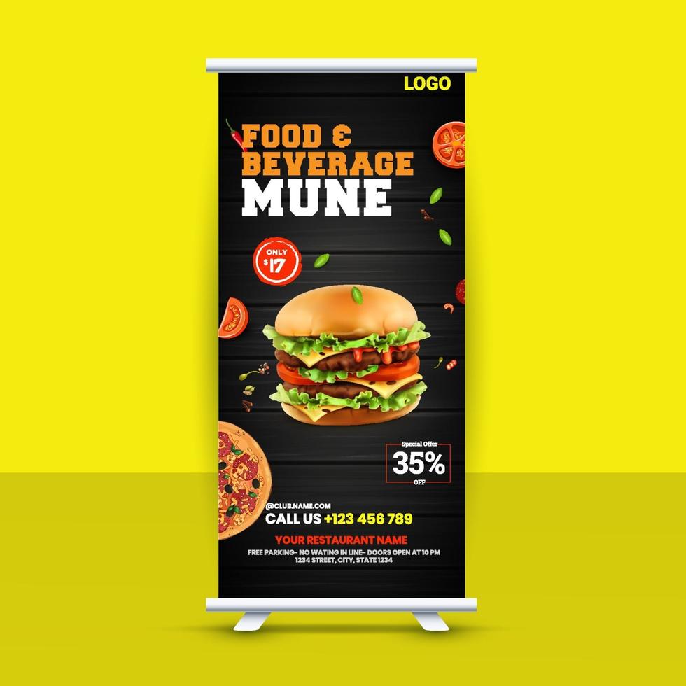 Free Fast Food Roll Up Banner Design Idea For Restaurant vector