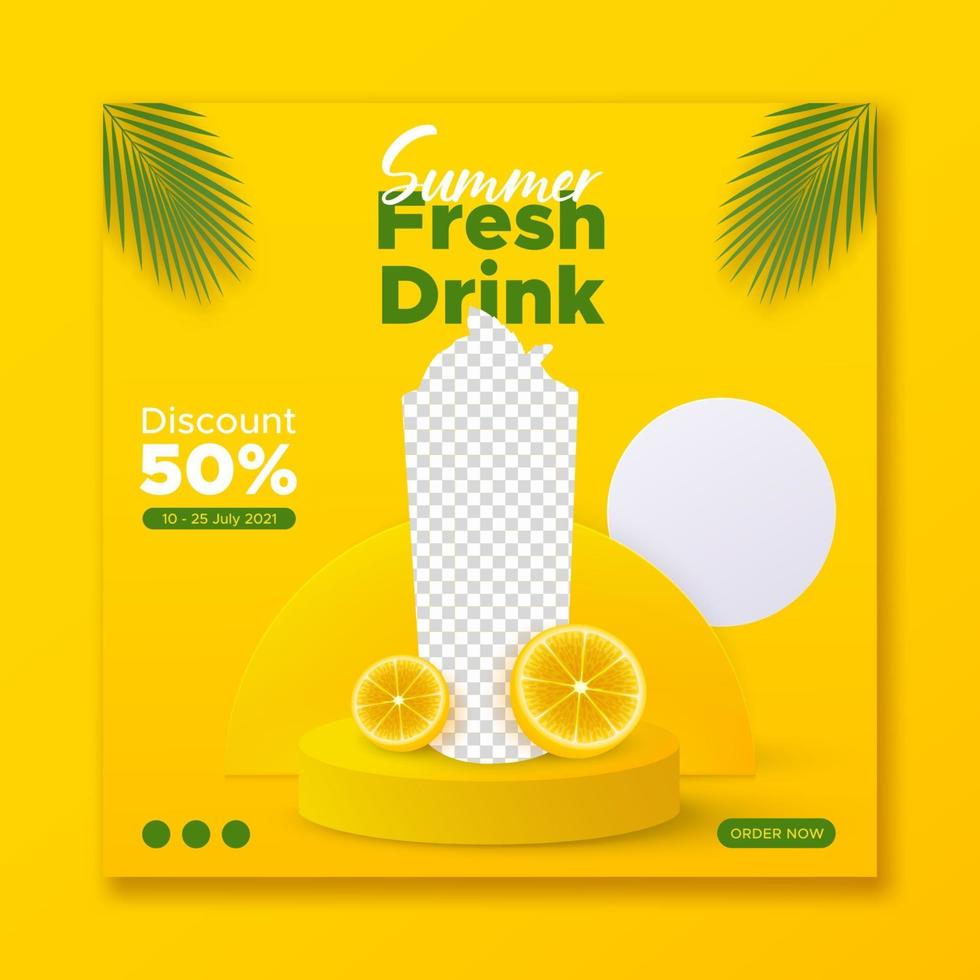 plantilla de banner de redes sociales de promoción de menú de bebidas de verano vector