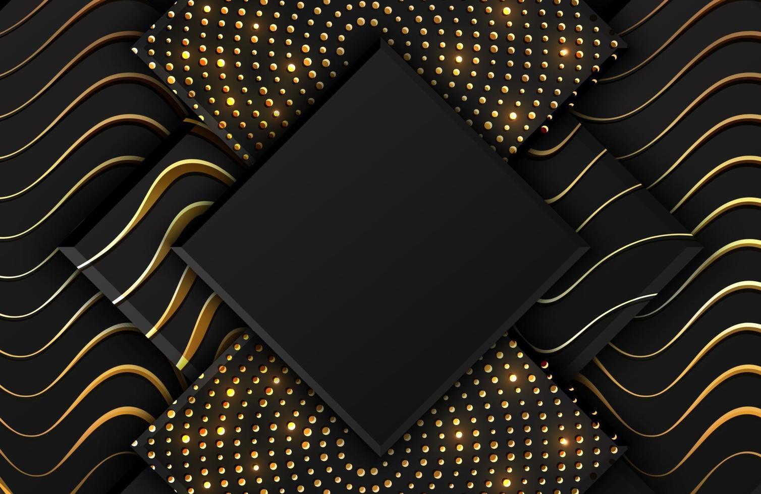 Abstract black geometric background textured with shimmering gold glitter and wavy lines vector