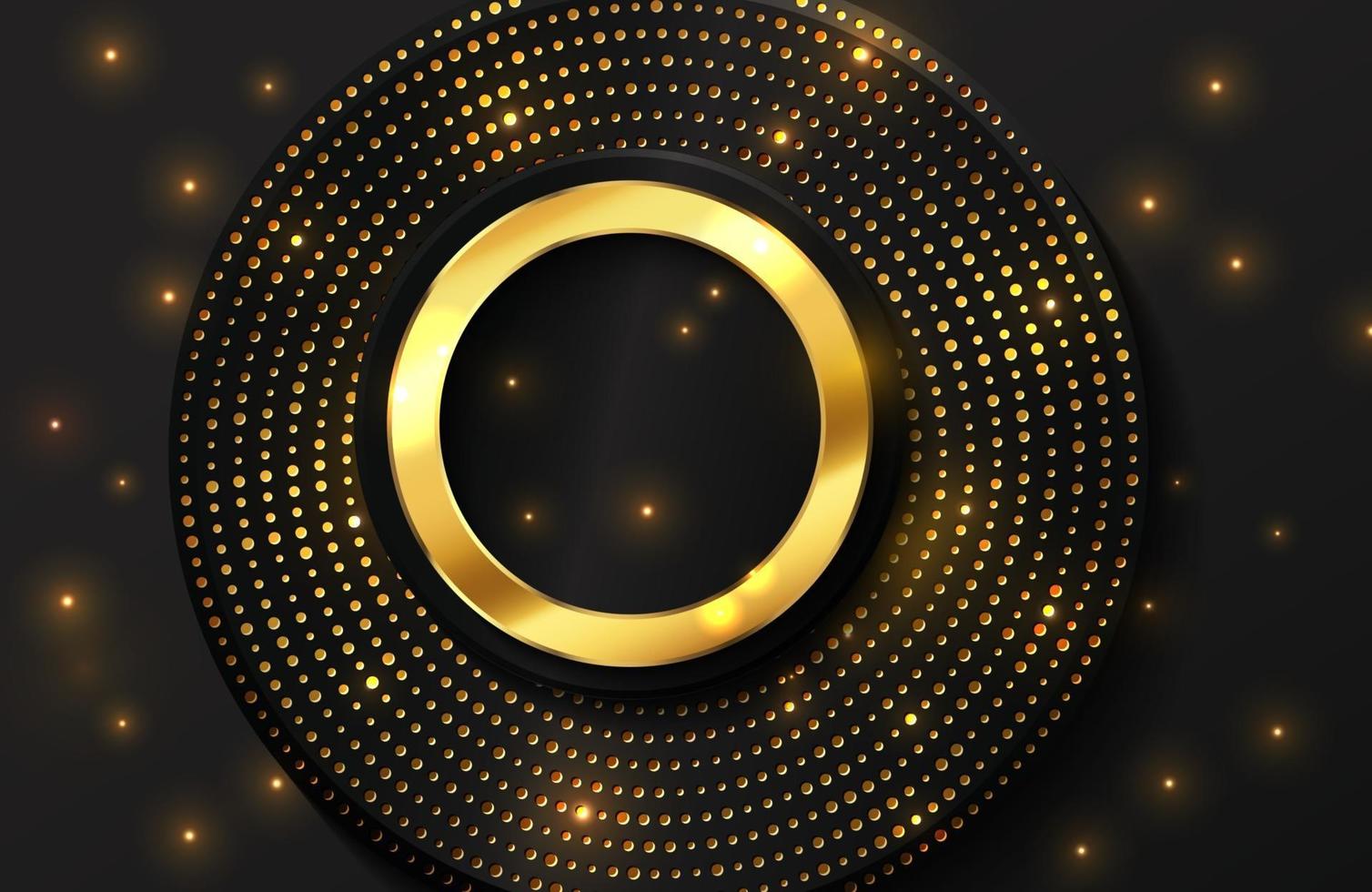 Abstract luxury background with gold circle shape and golden glitter particles vector