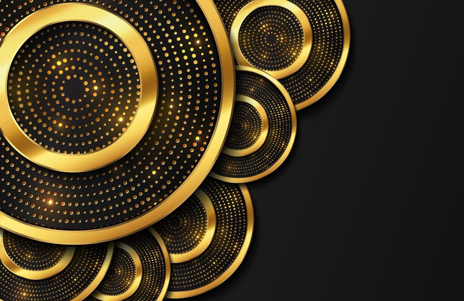 Abstract luxury background with gold circle shape and golden glitter particles vector