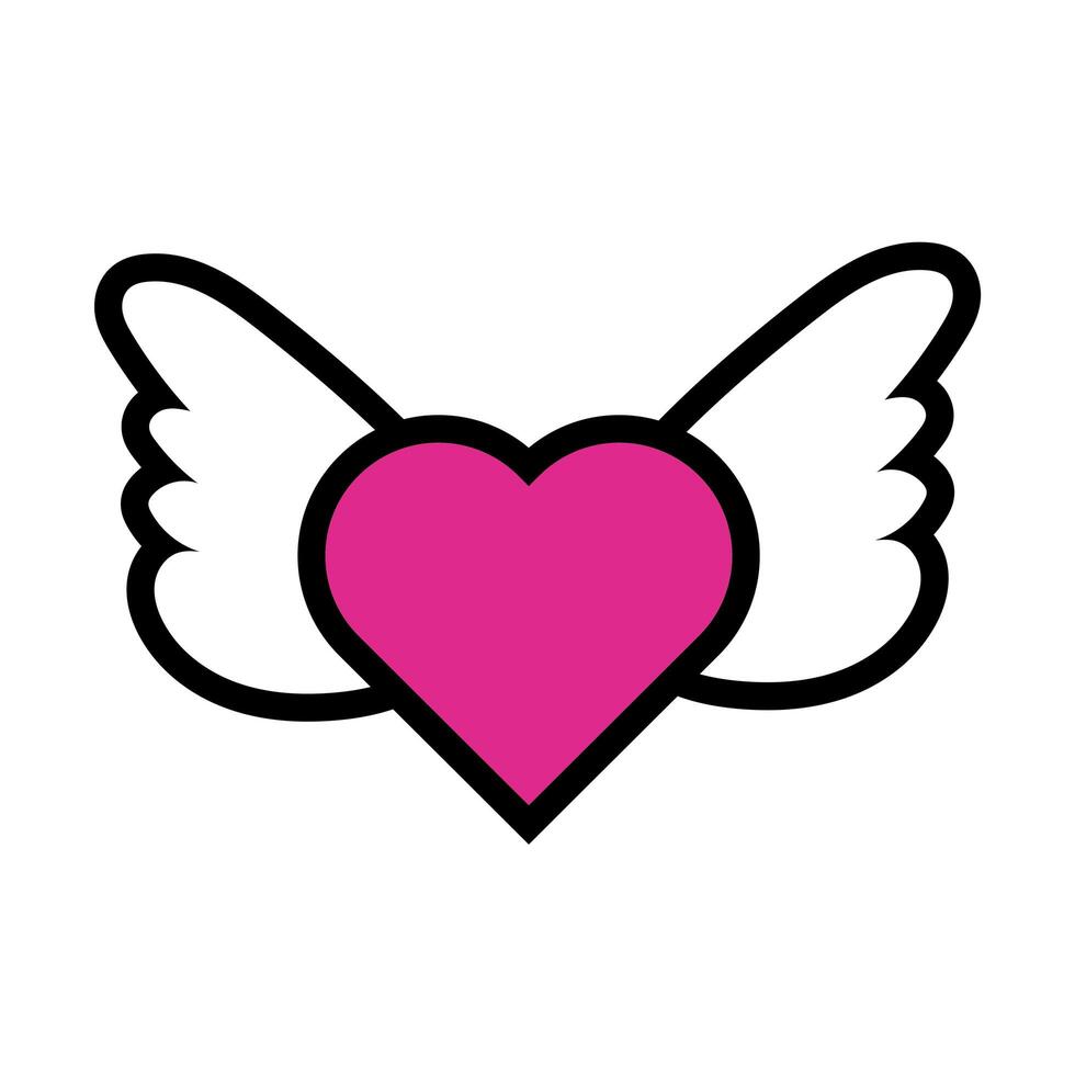 happy valentines day heart with wings line style vector