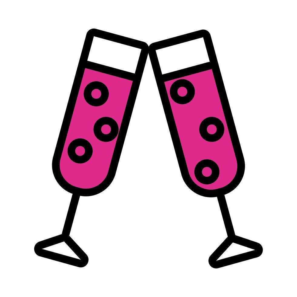 champagne toast cups line and fill style vector