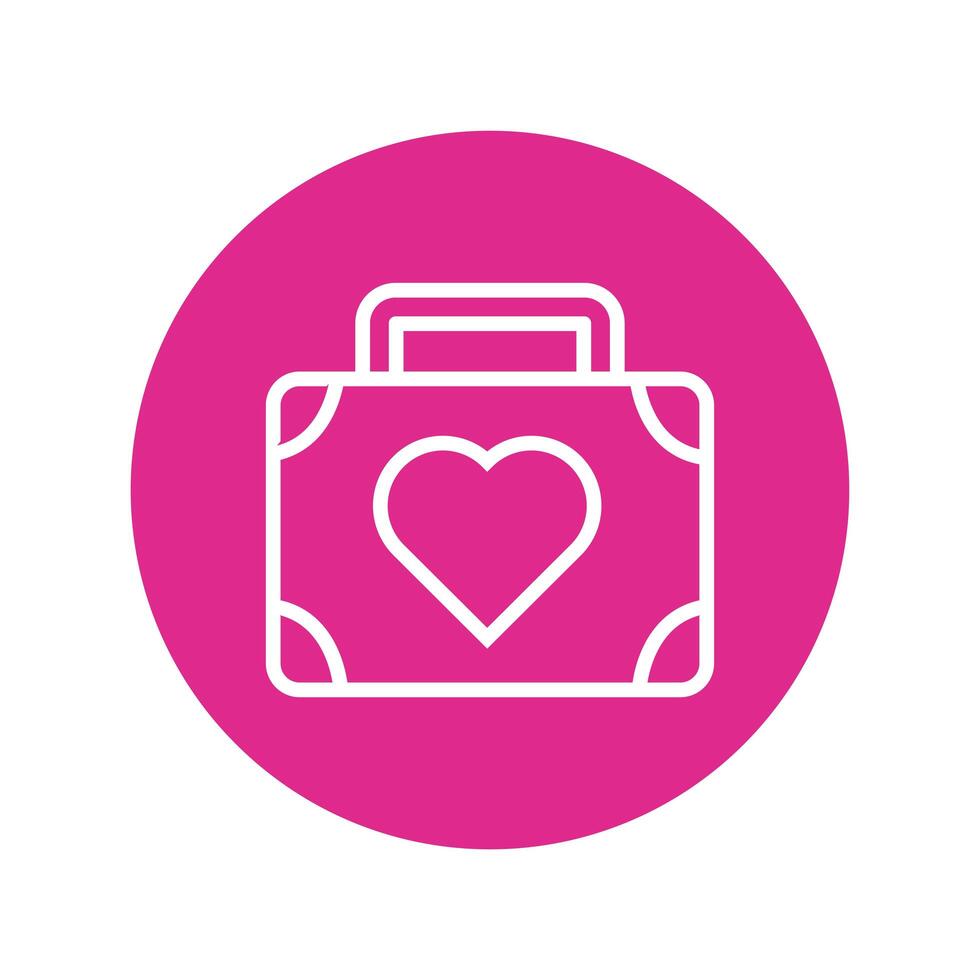 happy valentines day heart in suitcase block and line style vector