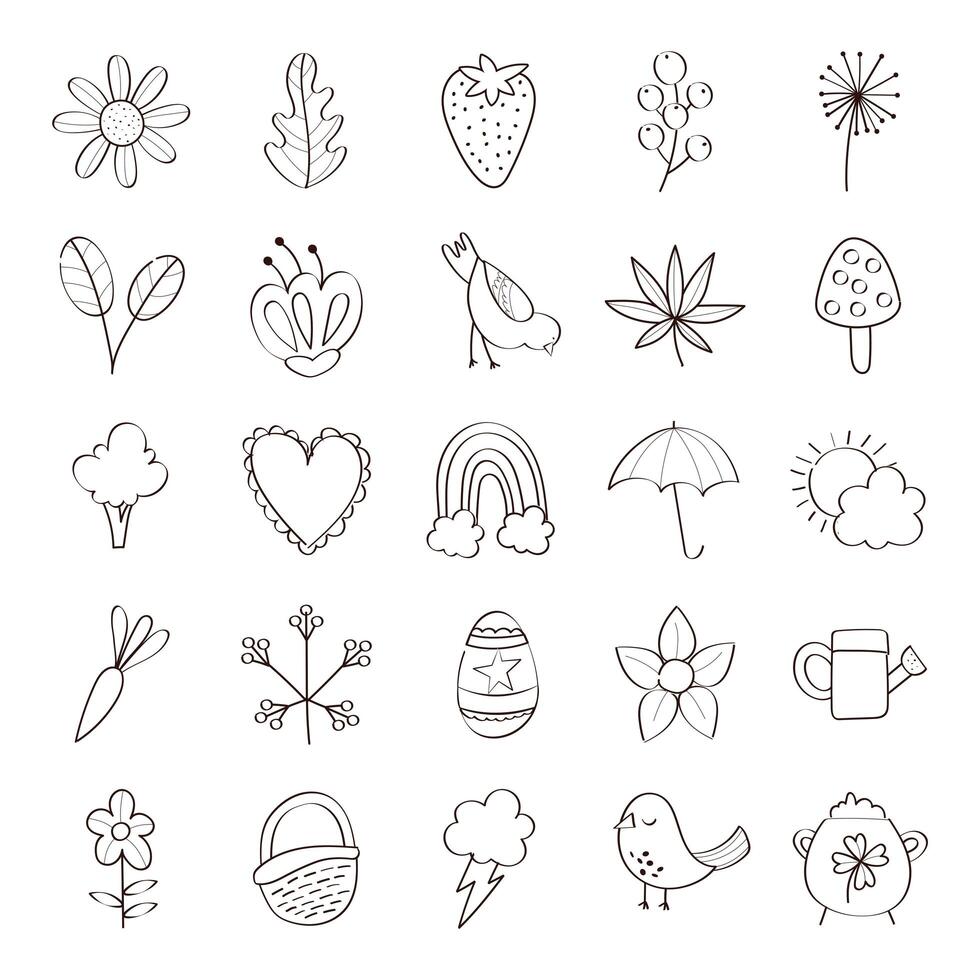 bundle of spring set line icons vector