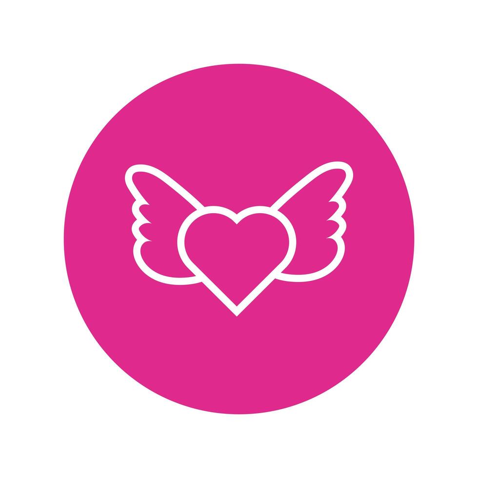 happy valentines day heart with wings block and line style vector