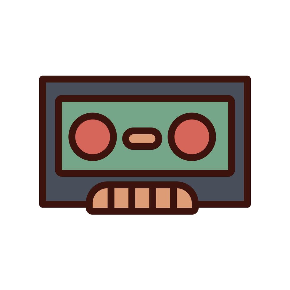 casette retro music line and fill icon vector