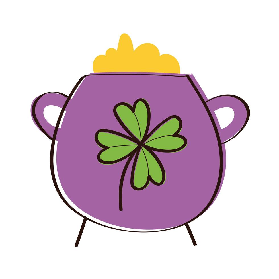 cauldron with clover hand draw style icon vector