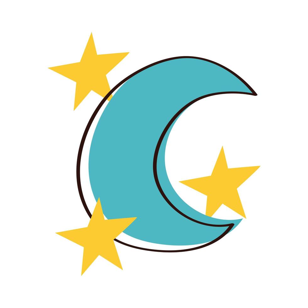 moon and stars magic hand draw style icon vector