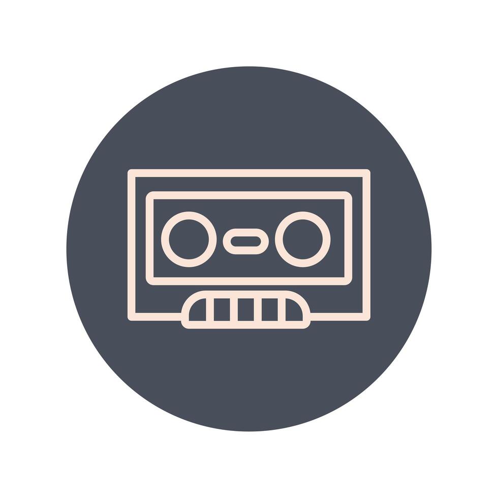 icono de línea y bloque de música retro casette vector