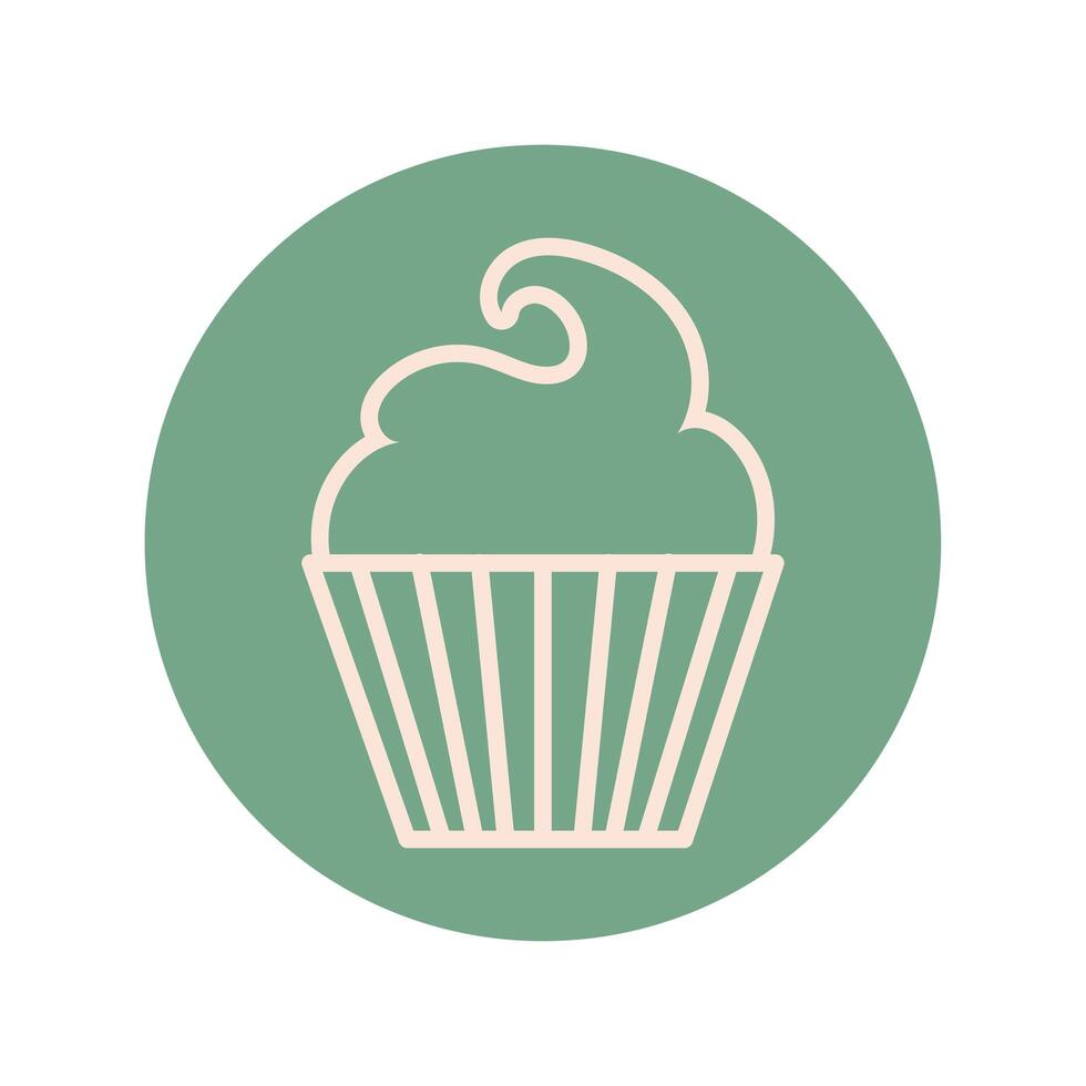 icono de línea y bloque de cupcake dulce vector