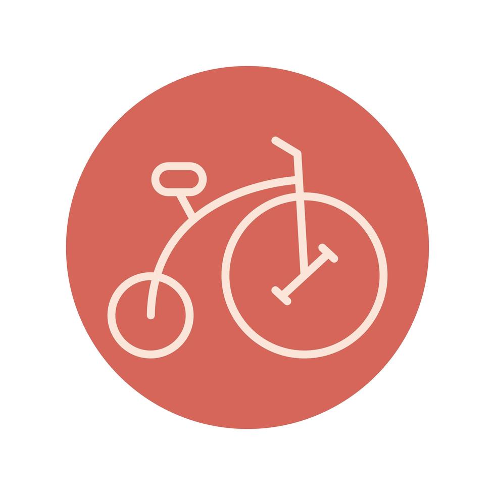 icono de línea y bloque de bicicleta retro vector