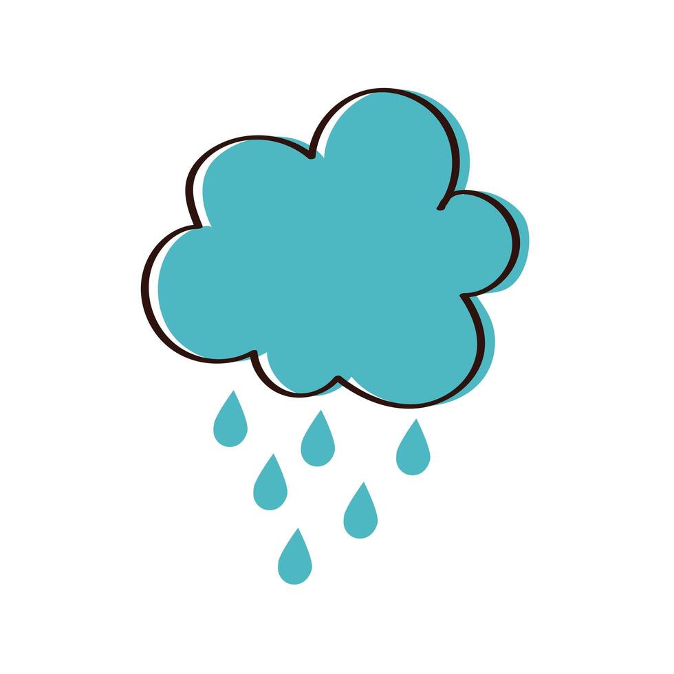 clouds rainy with drops hand draw style vector