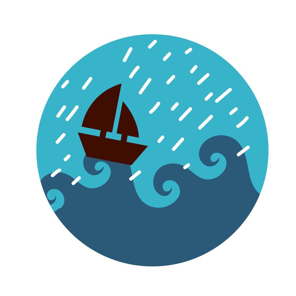 sea scape scene with sailboat flat style icon vector