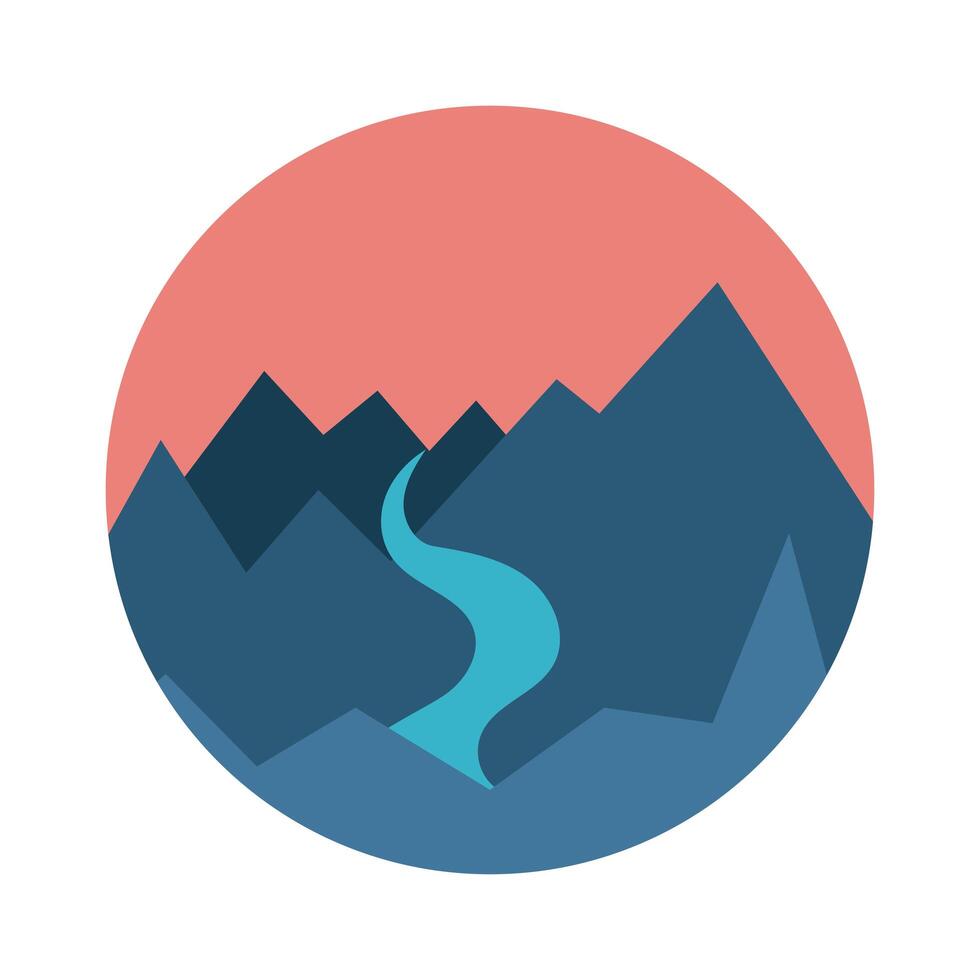 landscape scene with mountains ans river flat style icon vector