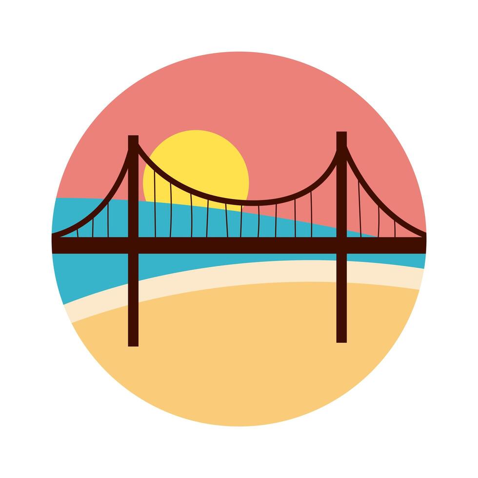 landscape scene with bridge flat style icon vector
