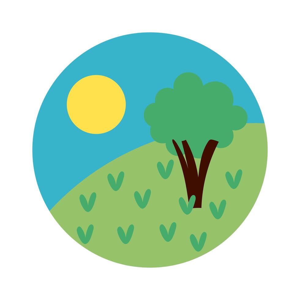 forest landscape day scene flat style icon vector