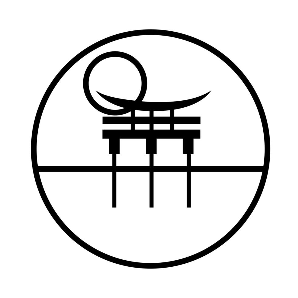 chinesse landscape scene with arch line style icon vector