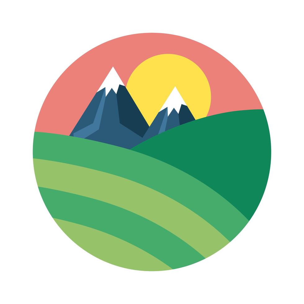 landscape with snow mountains scene flat style icon vector