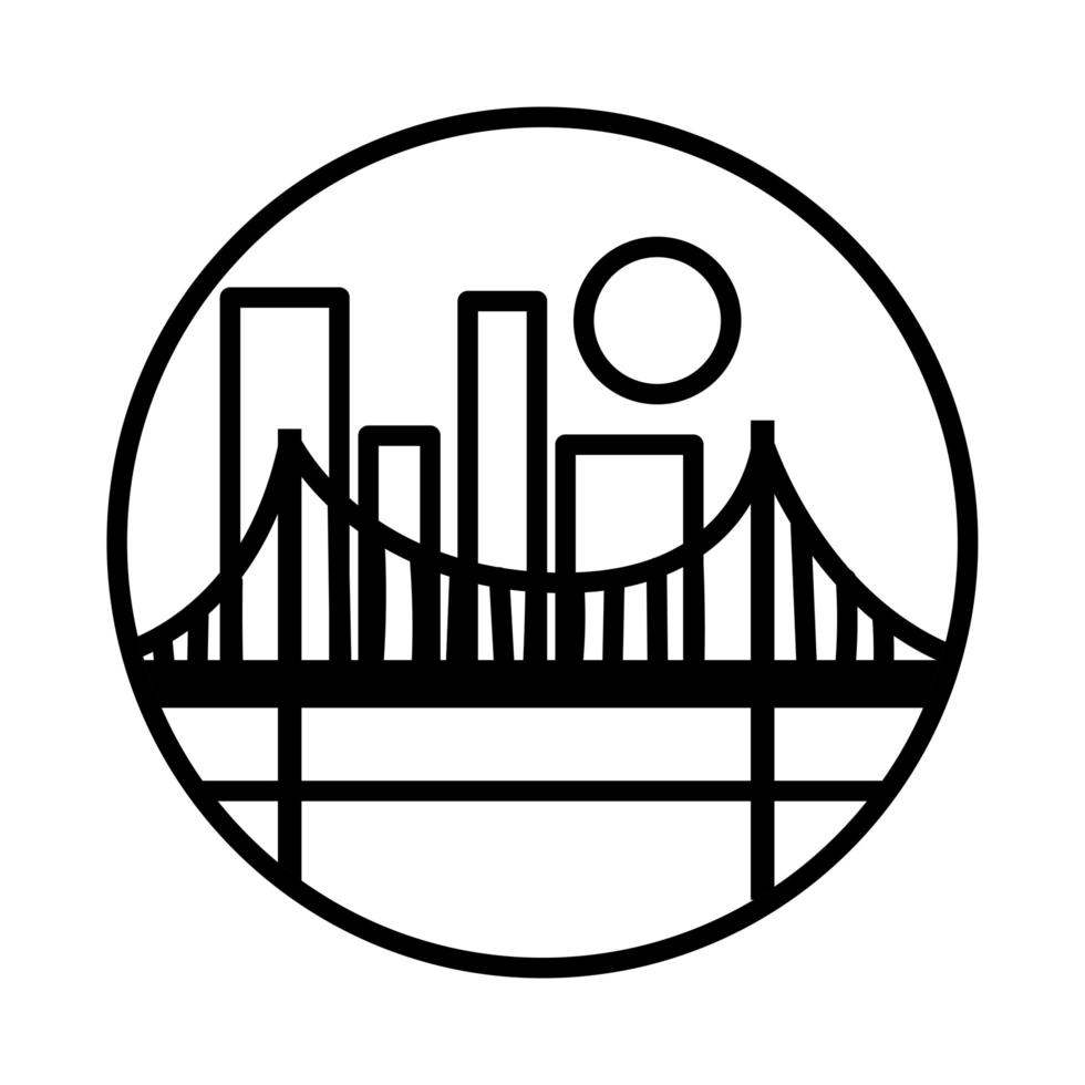 landscape scene with bridge line style icon vector